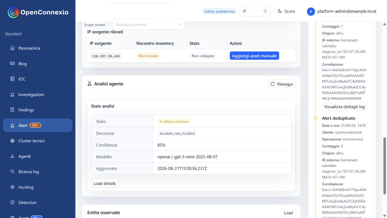 Analisi assistita di un alert in attesa di revisione con decisione proposta e confidence